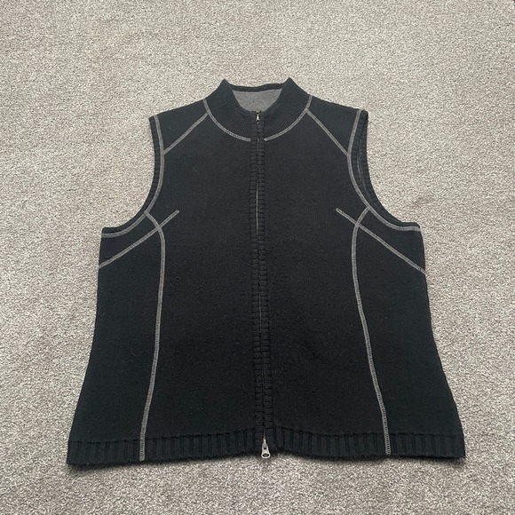Eddie Bauer Vest XL Extra Large Black Full Zip Lambswool Blend Sweater Mens READ - Picture 1 of 7